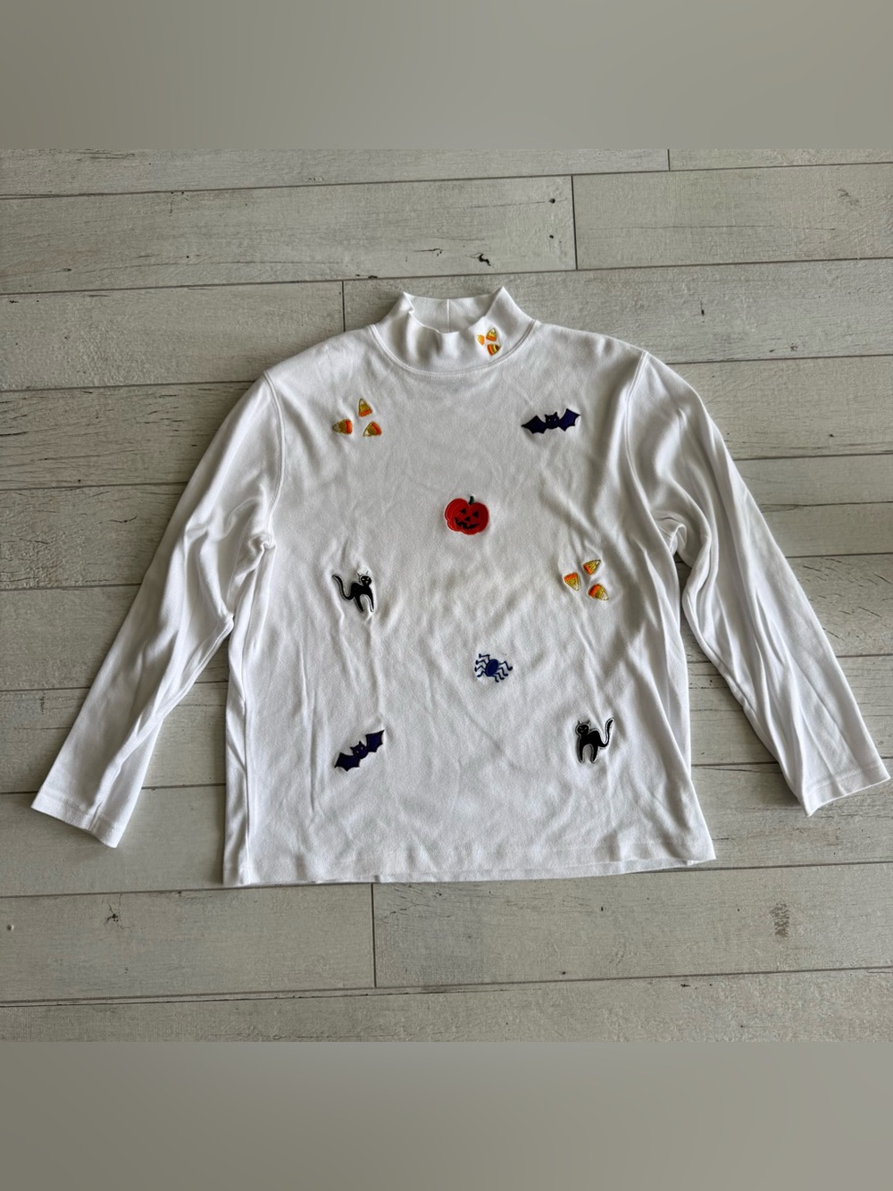 VTG Halloween Designers Originals Studio Treat Mock Neck Long Sleeve Top L Cat